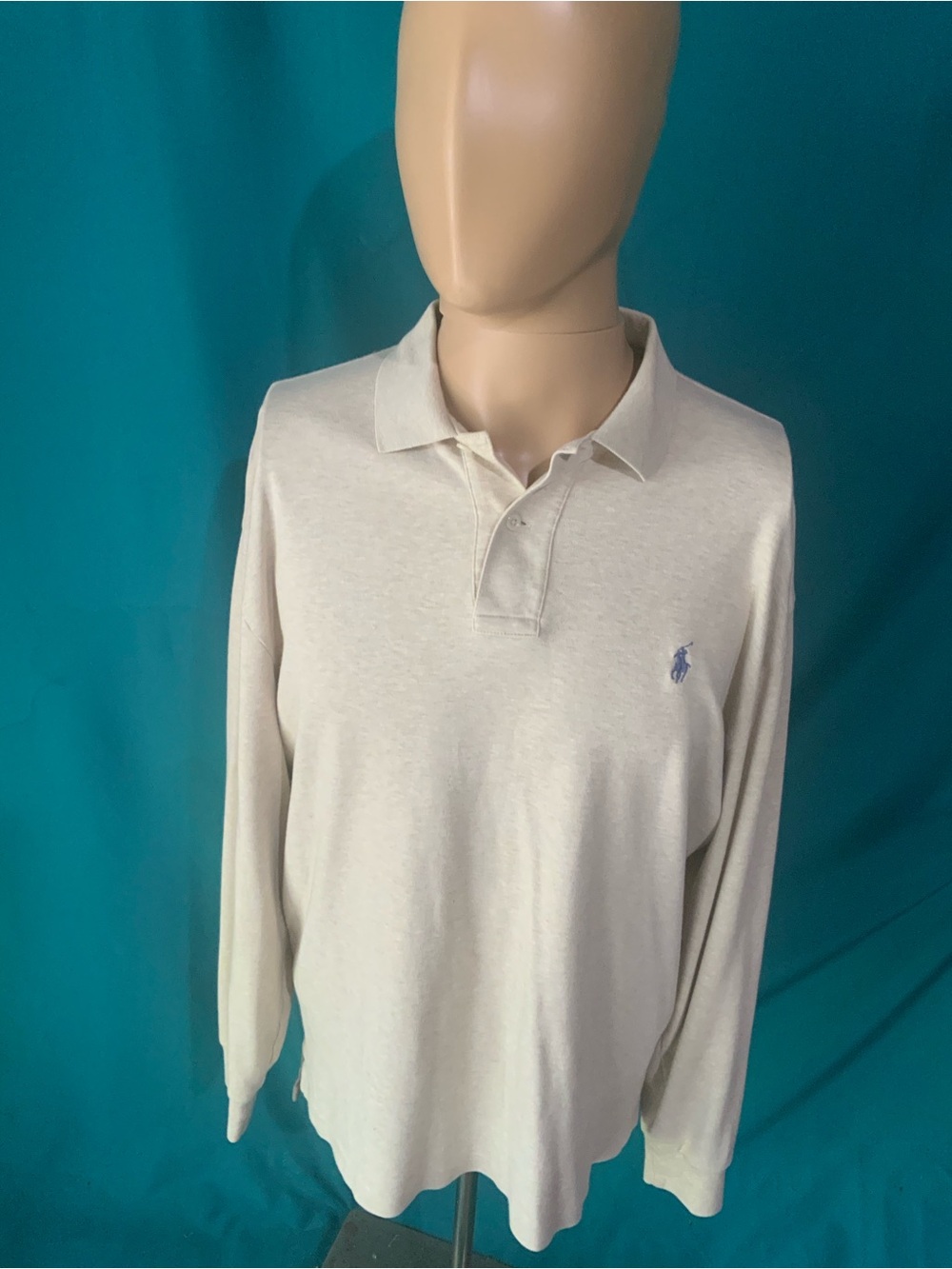 Polo by Ralph Lauren Long Sleeve Polo Shirt Light Beige w/Blue Pony, 100% Cotton